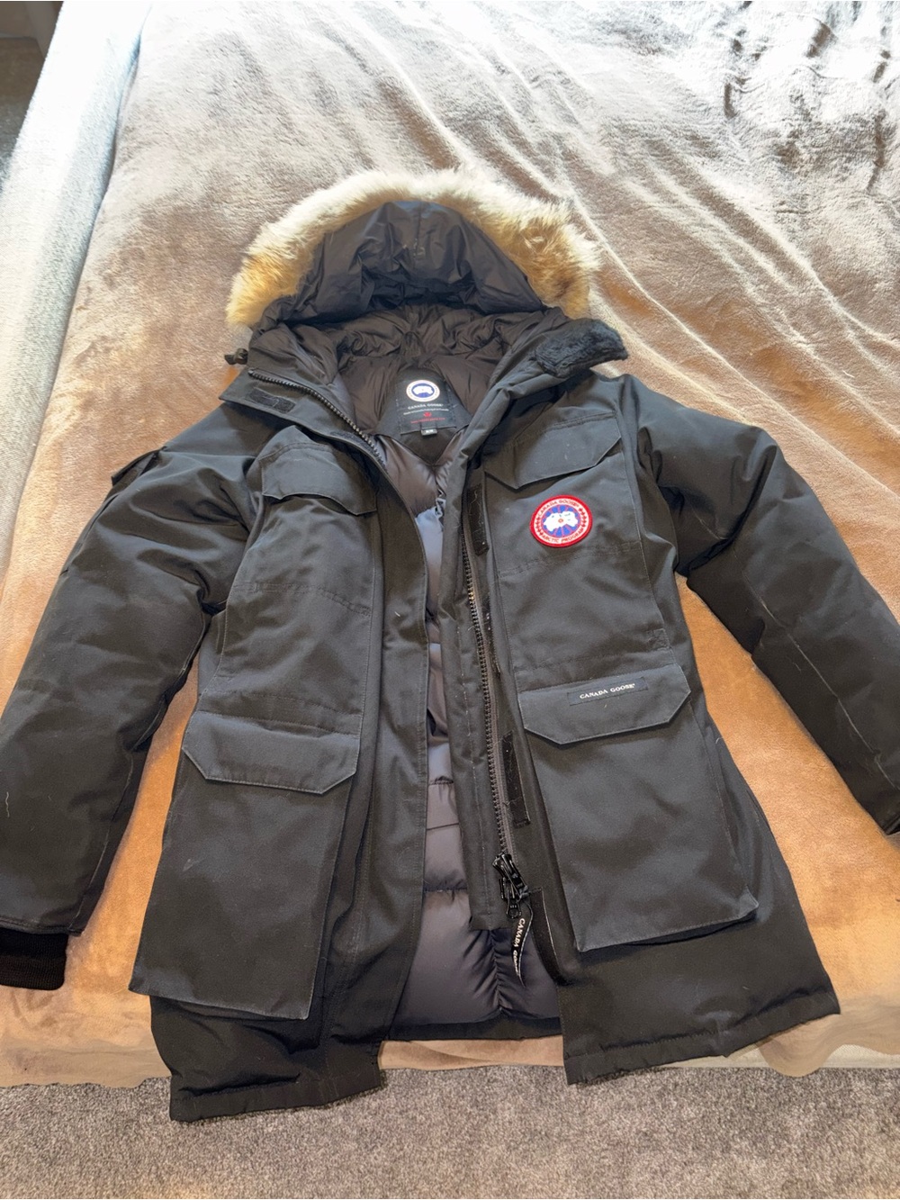 Canada Goose Black Parka with Natural Fur Trim Hood